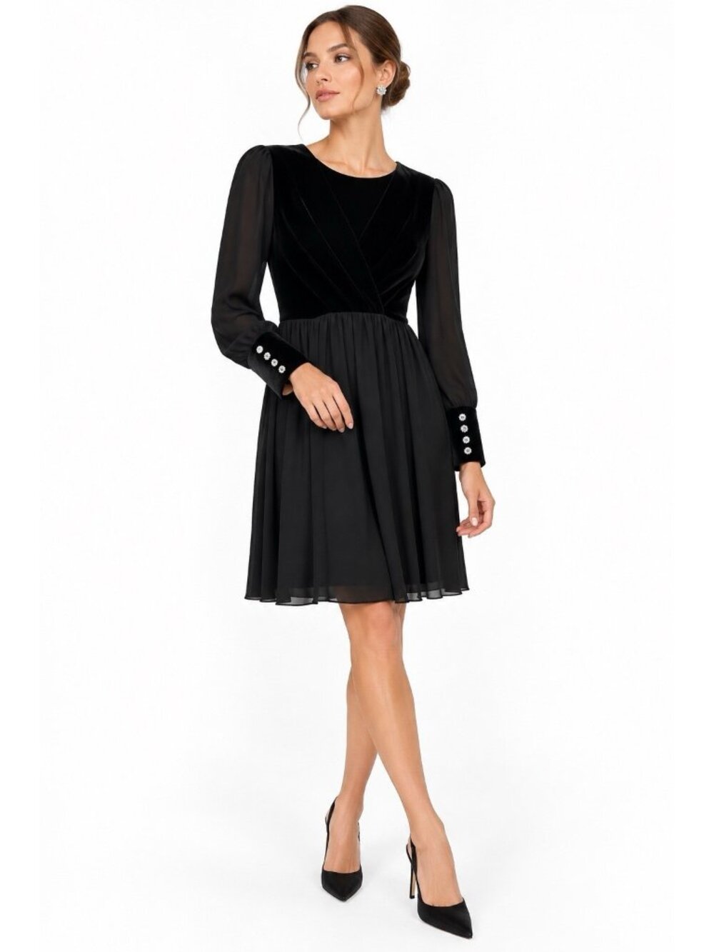 vintage MARY MCFADDEN COLLECTION dress XXS black velvet rhinestones cocktail 90s